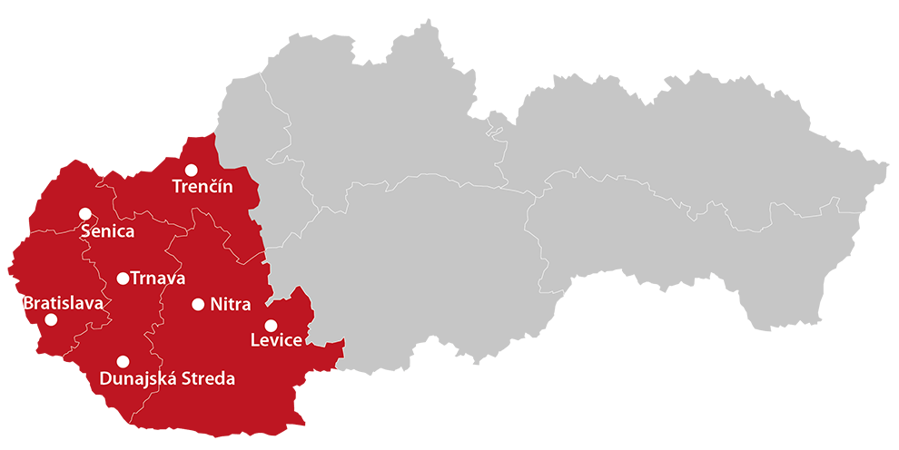 Distribučné územie spoločnosti Západoslovenská distribučná
