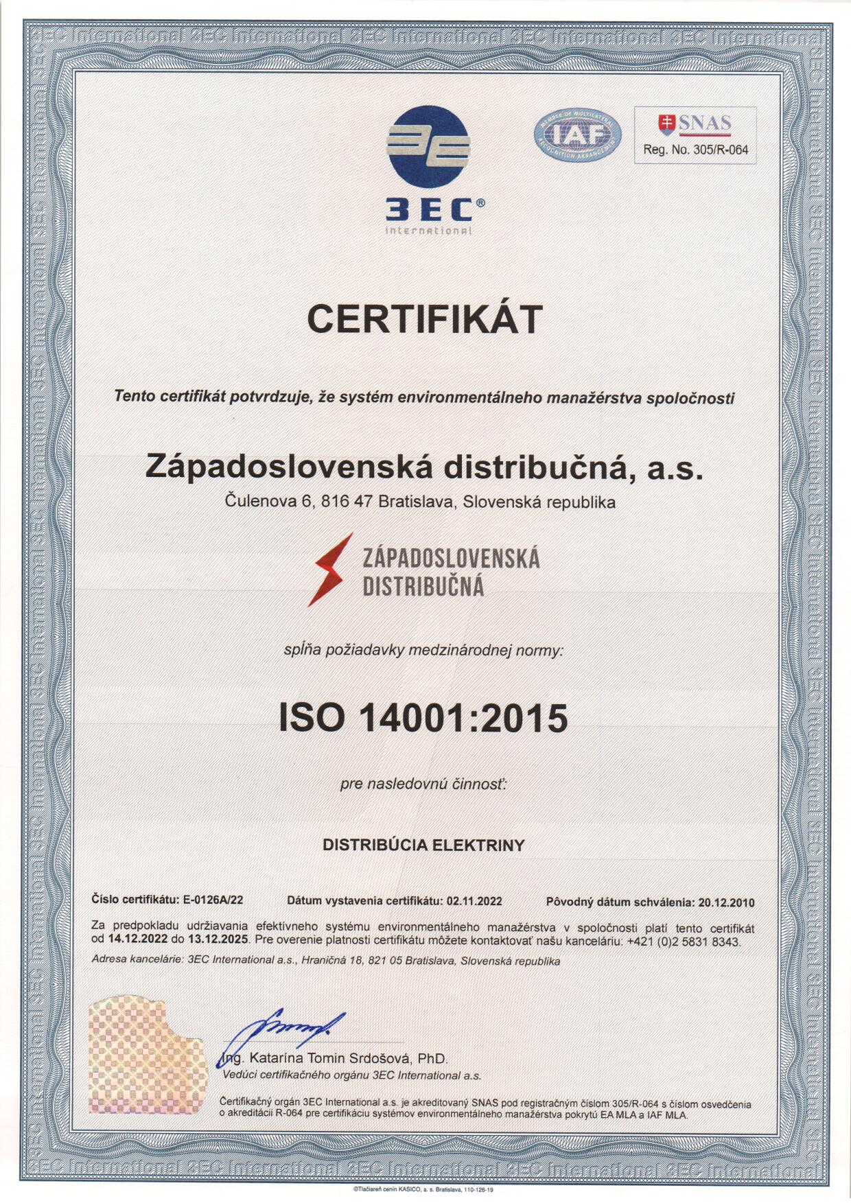 Certifikát ISO 2016